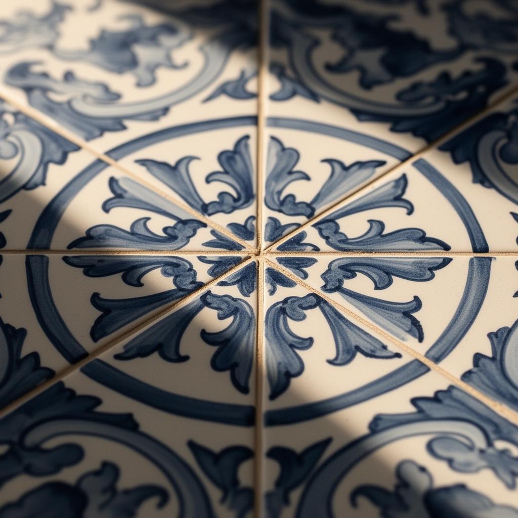 Close-up of hand-painted Portuguese azulejo tiles