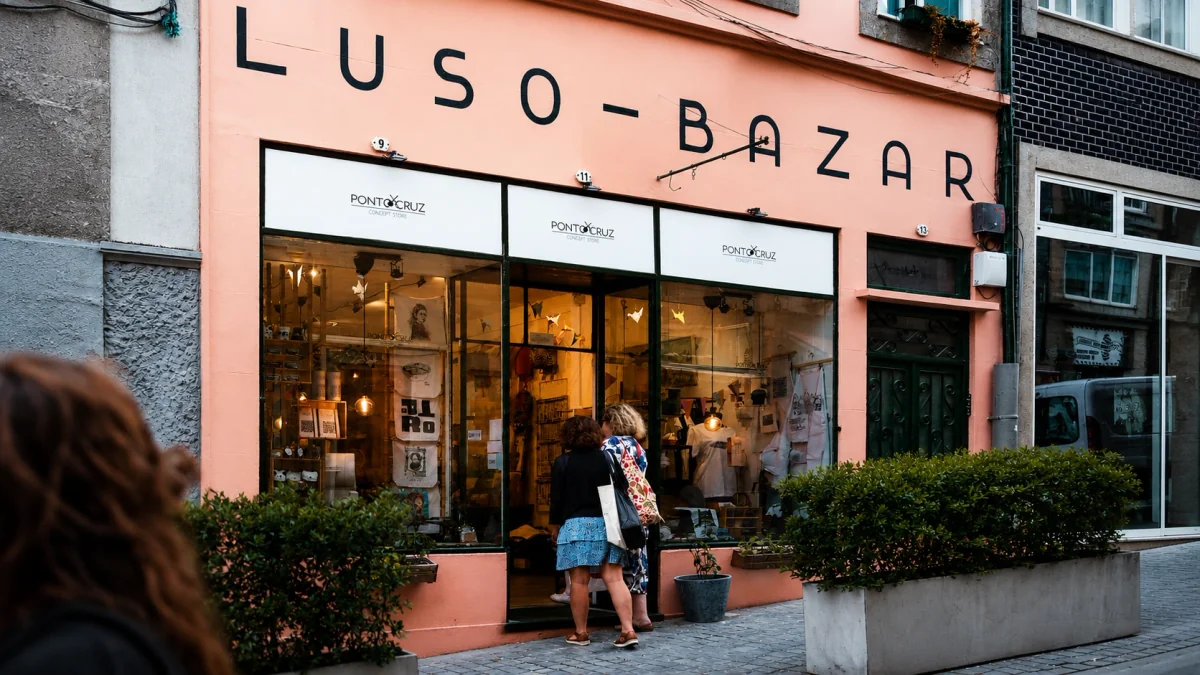 Exterior of Ponto Cruz Concept Store in Porto — shopfront with handmade Portuguese goods visible through the windows